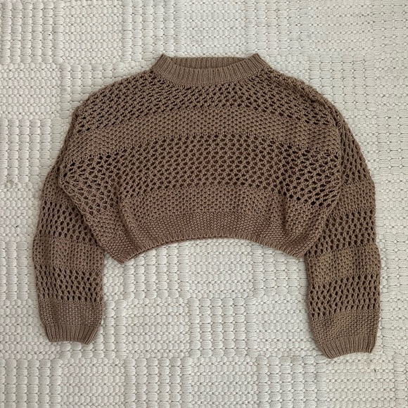 Brown Crew Neck Sweater with Textured Knit - Picture 1 of 6